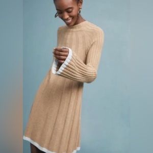 Anthropologie Arseneau Sweater Dress. Brown with pale blue trim. Size L, petite